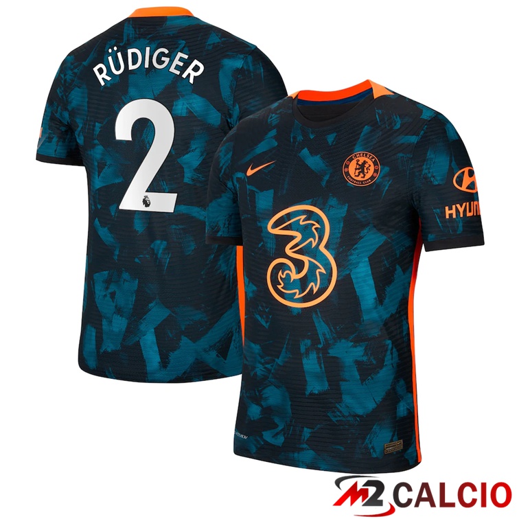 Maglie Calcio Personalizzate,Tute Calcio Squadre,Maglia Nazionale Italiana Calcio | Maglia FC Chelsea (RÜDIGER 2) Terza Verde/Nero 2021/2022