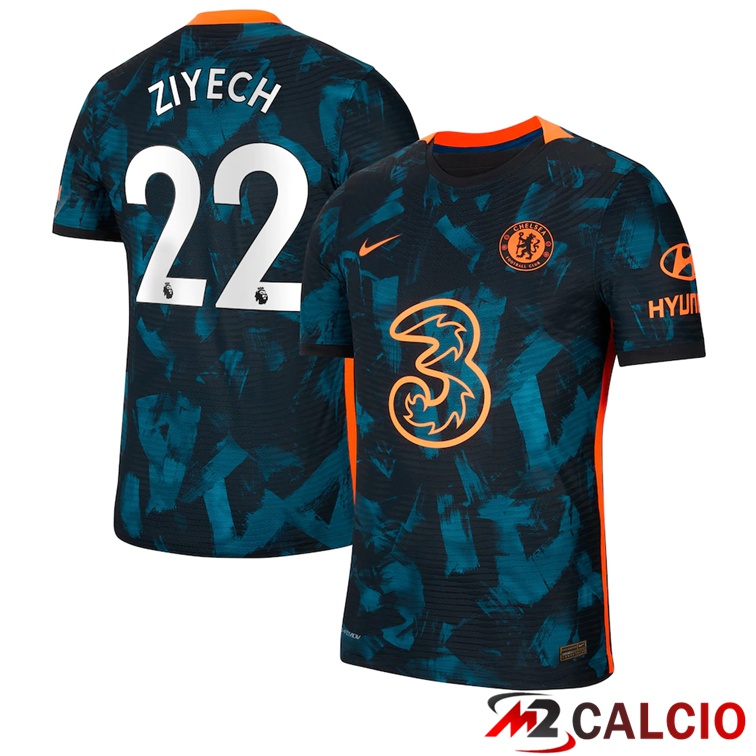 Maglie Calcio Personalizzate,Tute Calcio Squadre,Maglia Nazionale Italiana Calcio | Maglia FC Chelsea (ZIYECH 22) Terza Verde/Nero 2021/2022