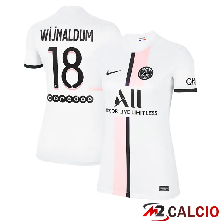 Maglie Calcio Personalizzate,Tute Calcio Squadre,Maglia Nazionale Italiana Calcio | Maglia Paris PSG（Wijnaldum 18）Donna Seconda Bianco 2021/2022