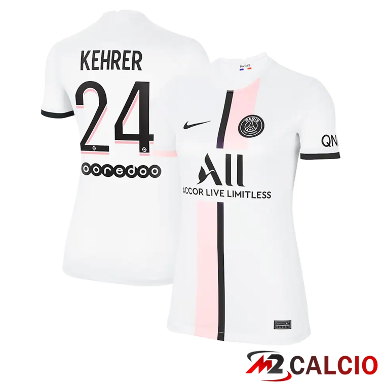 Maglie Calcio Personalizzate,Tute Calcio Squadre,Maglia Nazionale Italiana Calcio | Maglia Paris PSG（Kehrer 24）Donna Seconda Bianco 2021/2022