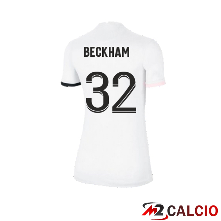 Maglie Calcio Personalizzate,Tute Calcio Squadre,Maglia Nazionale Italiana Calcio | Maglia Paris PSG（BECKHAM）Donna Seconda Bianco 2021/2022