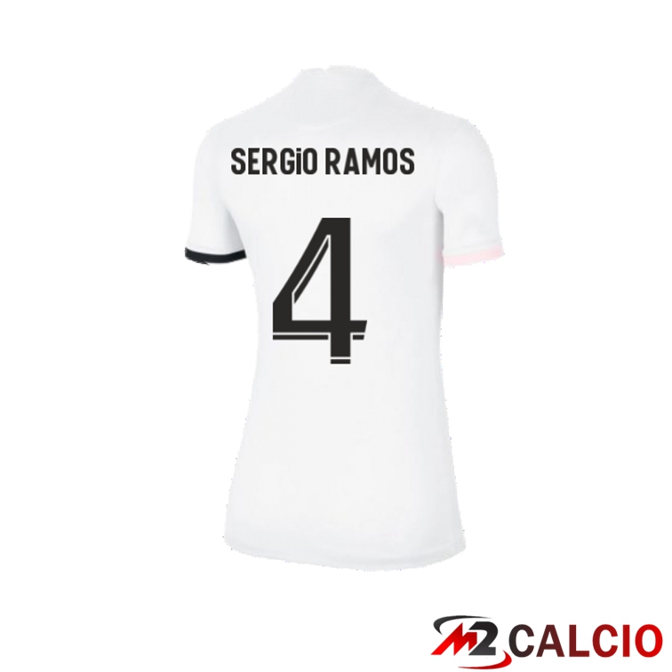 Maglie Calcio Personalizzate,Tute Calcio Squadre,Maglia Nazionale Italiana Calcio | Maglia Paris PSG（Sergio Ramos 4）Donna Seconda Bianco 2021/2022