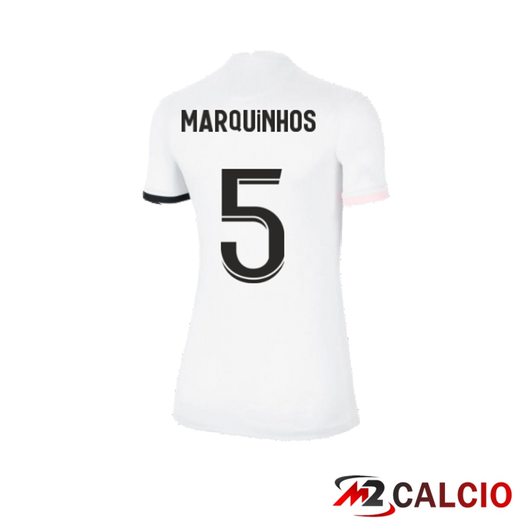 Maglie Calcio Personalizzate,Tute Calcio Squadre,Maglia Nazionale Italiana Calcio | Maglia Paris PSG（Marquinhos 5）Donna Seconda Bianco 2021/2022