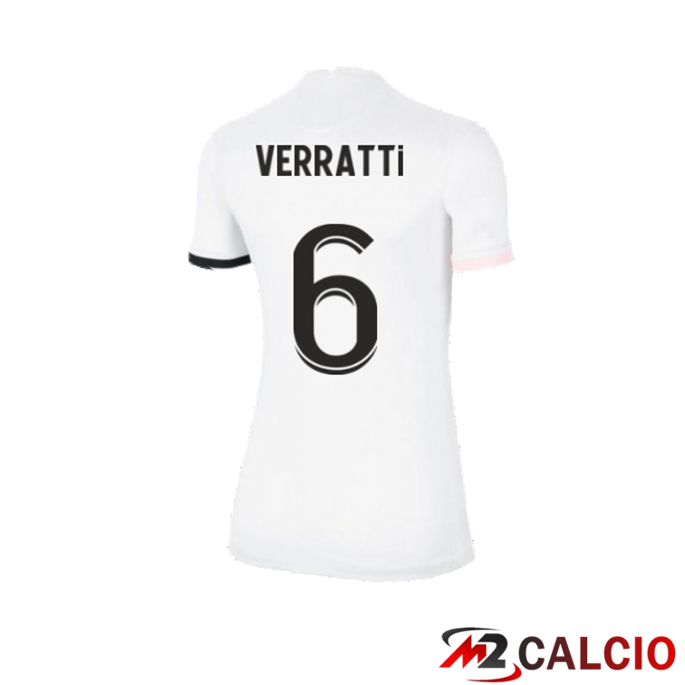Maglie Calcio Personalizzate,Tute Calcio Squadre,Maglia Nazionale Italiana Calcio | Maglia Paris PSG（Verratti 6）Donna Seconda Bianco 2021/2022
