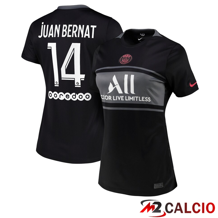 Maglie Calcio Personalizzate,Tute Calcio Squadre,Maglia Nazionale Italiana Calcio | Maglia Paris PSG（Juan Bernat 14）Donna Terza Nero 2021/2022