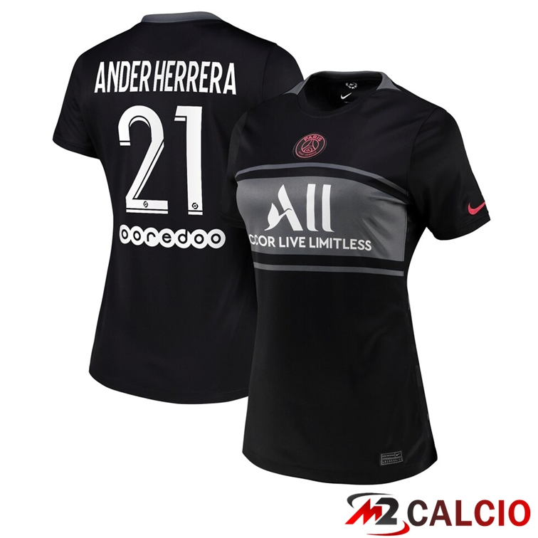 Maglie Calcio Personalizzate,Tute Calcio Squadre,Maglia Nazionale Italiana Calcio | Maglia Paris PSG（Ander Herrera 21）Donna Terza Nero 2021/2022
