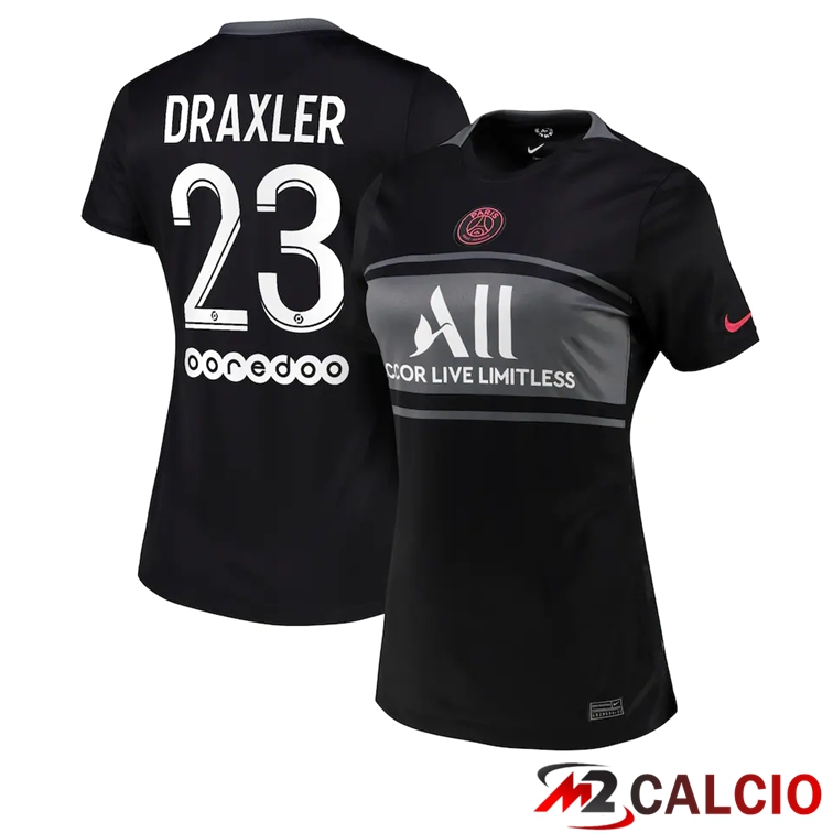 Maglie Calcio Personalizzate,Tute Calcio Squadre,Maglia Nazionale Italiana Calcio | Maglia Paris PSG（Draxler 23）Donna Terza Nero 2021/2022