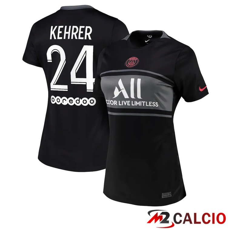 Maglie Calcio Personalizzate,Tute Calcio Squadre,Maglia Nazionale Italiana Calcio | Maglia Paris PSG（Kehrer 24）Donna Terza Nero 2021/2022