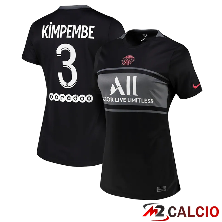 Maglie Calcio Personalizzate,Tute Calcio Squadre,Maglia Nazionale Italiana Calcio | Maglia Paris PSG（Kimpembe 3）Donna Terza Nero 2021/2022