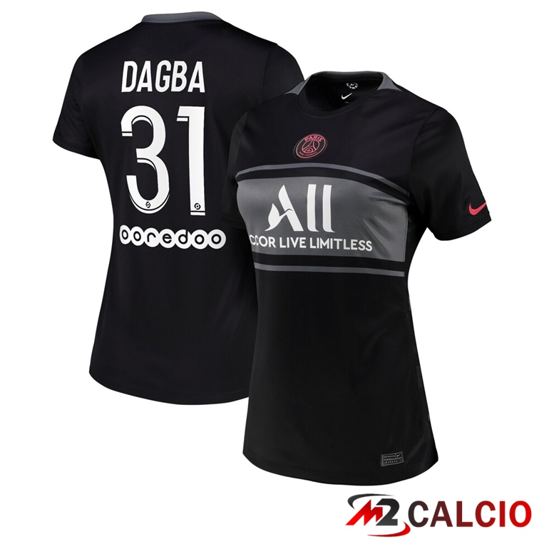 Maglie Calcio Personalizzate,Tute Calcio Squadre,Maglia Nazionale Italiana Calcio | Maglia Paris PSG（Dagba 31）Donna Terza Nero 2021/2022