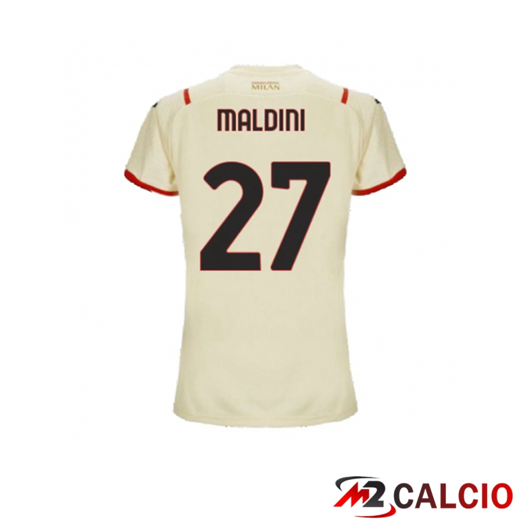 Maglie Calcio Personalizzate,Tute Calcio Squadre,Maglia Nazionale Italiana Calcio | Maglia AC Milan（MALDINI 27）Donna Seconda Beige 2021/2022