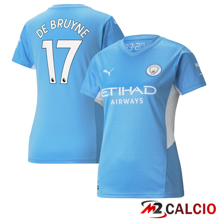Maglie Calcio Personalizzate,Tute Calcio Squadre,Maglia Nazionale Italiana Calcio | Maglia Manchester City (DE BRUYNE 17) Donna Prima Azzurro 2021/2022