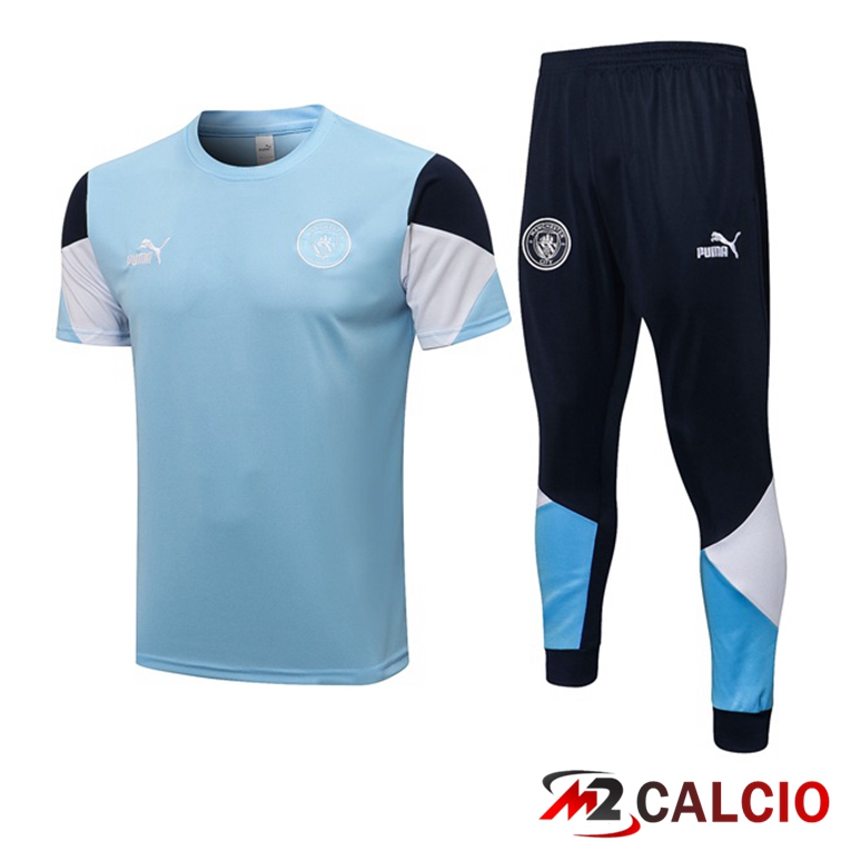 Maglie Calcio Personalizzate,Tute Calcio Squadre,Maglia Nazionale Italiana Calcio | Maglia Allenamento Manchester City + Pantaloni Blu 2021/2022