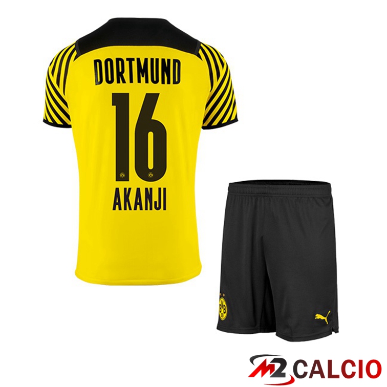 Maglie Calcio Personalizzate,Tute Calcio Squadre,Maglia Nazionale Italiana Calcio | Maglia Dortmund (Akanji 16) Bambino Prima Giallo 2021/22