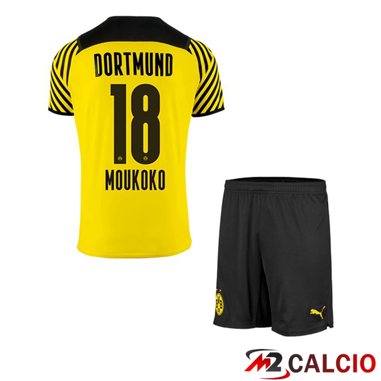 Maglie Calcio Personalizzate,Tute Calcio Squadre,Maglia Nazionale Italiana Calcio | Maglia Dortmund (Moukoko 18) Bambino Prima Giallo 2021/22