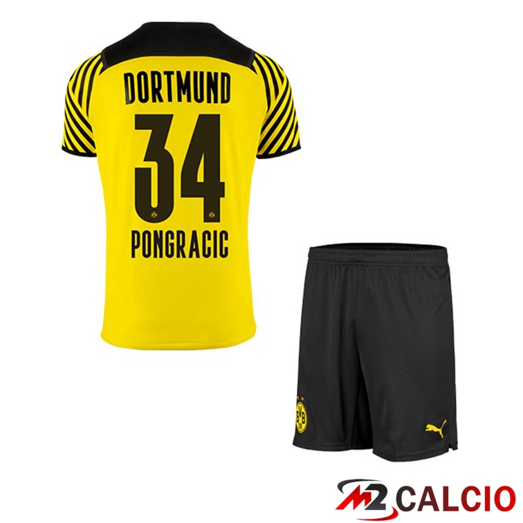 Maglie Calcio Personalizzate,Tute Calcio Squadre,Maglia Nazionale Italiana Calcio | Maglia Dortmund (Pongracic 34) Bambino Prima Giallo 2021/22