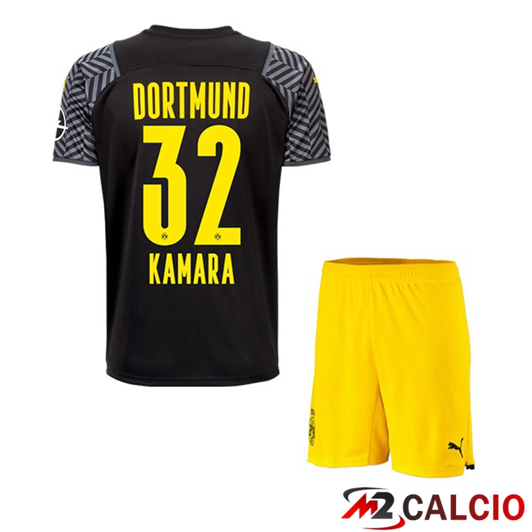 Maglie Calcio Personalizzate,Tute Calcio Squadre,Maglia Nazionale Italiana Calcio | Maglia Dortmund (Kamara 32) Bambino Seconda Nero 2021/22