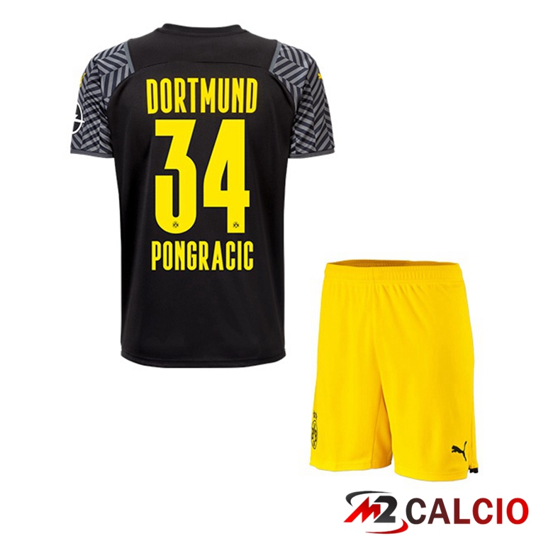 Maglie Calcio Personalizzate,Tute Calcio Squadre,Maglia Nazionale Italiana Calcio | Maglia Dortmund (Pongracic 34) Bambino Seconda Nero 2021/22