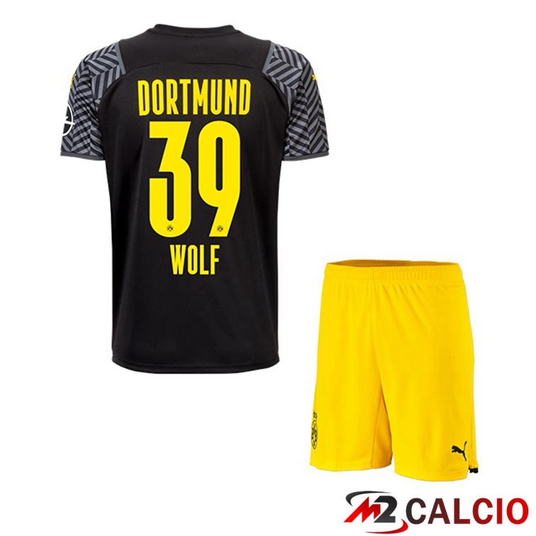 Maglie Calcio Personalizzate,Tute Calcio Squadre,Maglia Nazionale Italiana Calcio | Maglia Dortmund (Wolf 39) Bambino Seconda Nero 2021/22