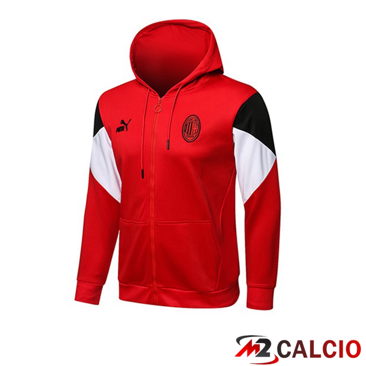 Maglie Calcio Personalizzate,Tute Calcio Squadre,Maglia Nazionale Italiana Calcio | Giacca Con Cappuccio AC Milan Rosso 2021/2022