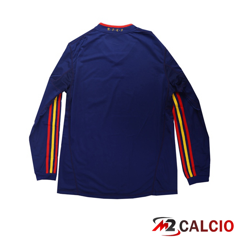 Maglie Calcio Spagna Retro Seconda Manica Lunga Blu 2010